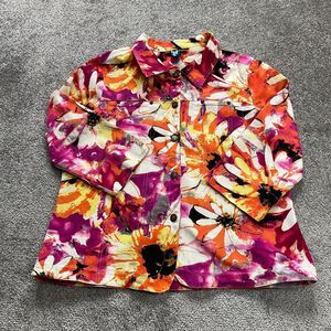 Mirror Mag Jacket Womens XL Multicolor Floral Button Down Collared 3/4 Sleeve